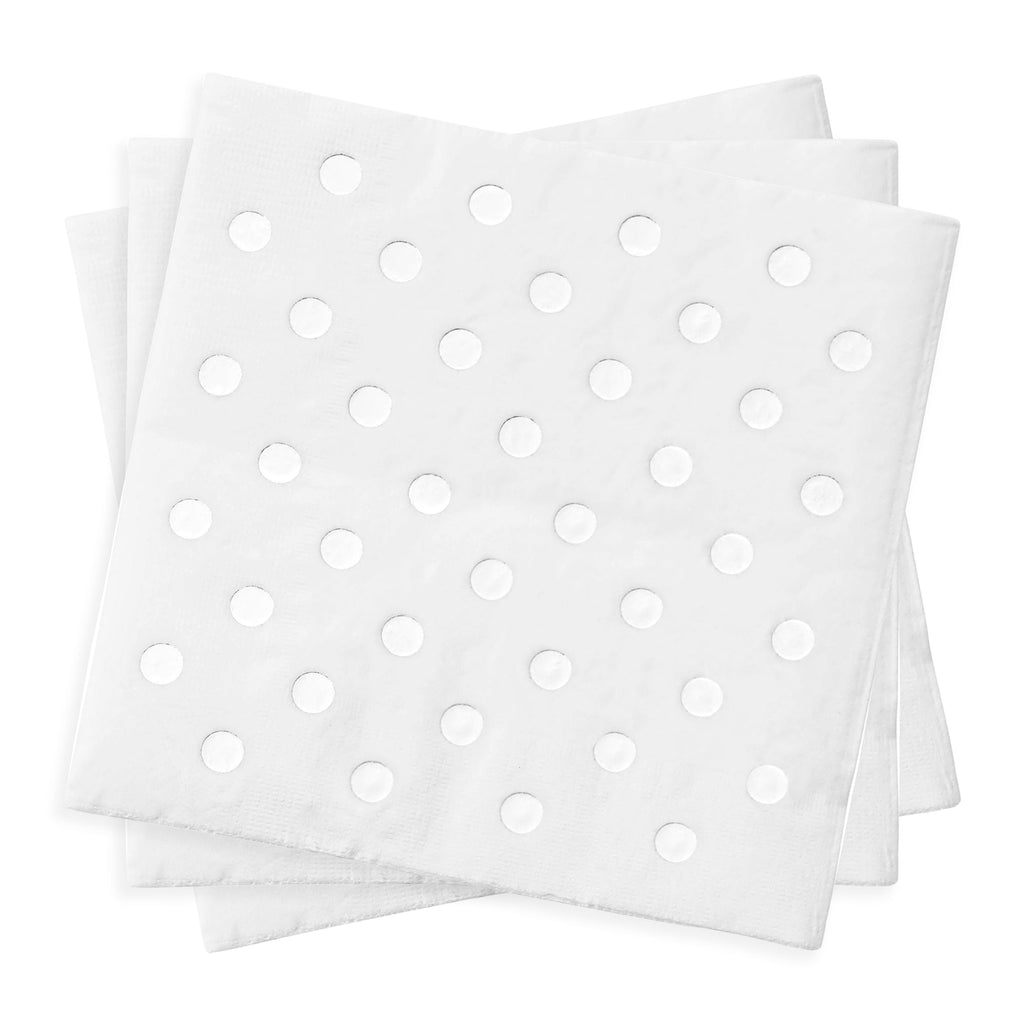 White with Silver Dots Paper Beverage/Cocktail Napkins
