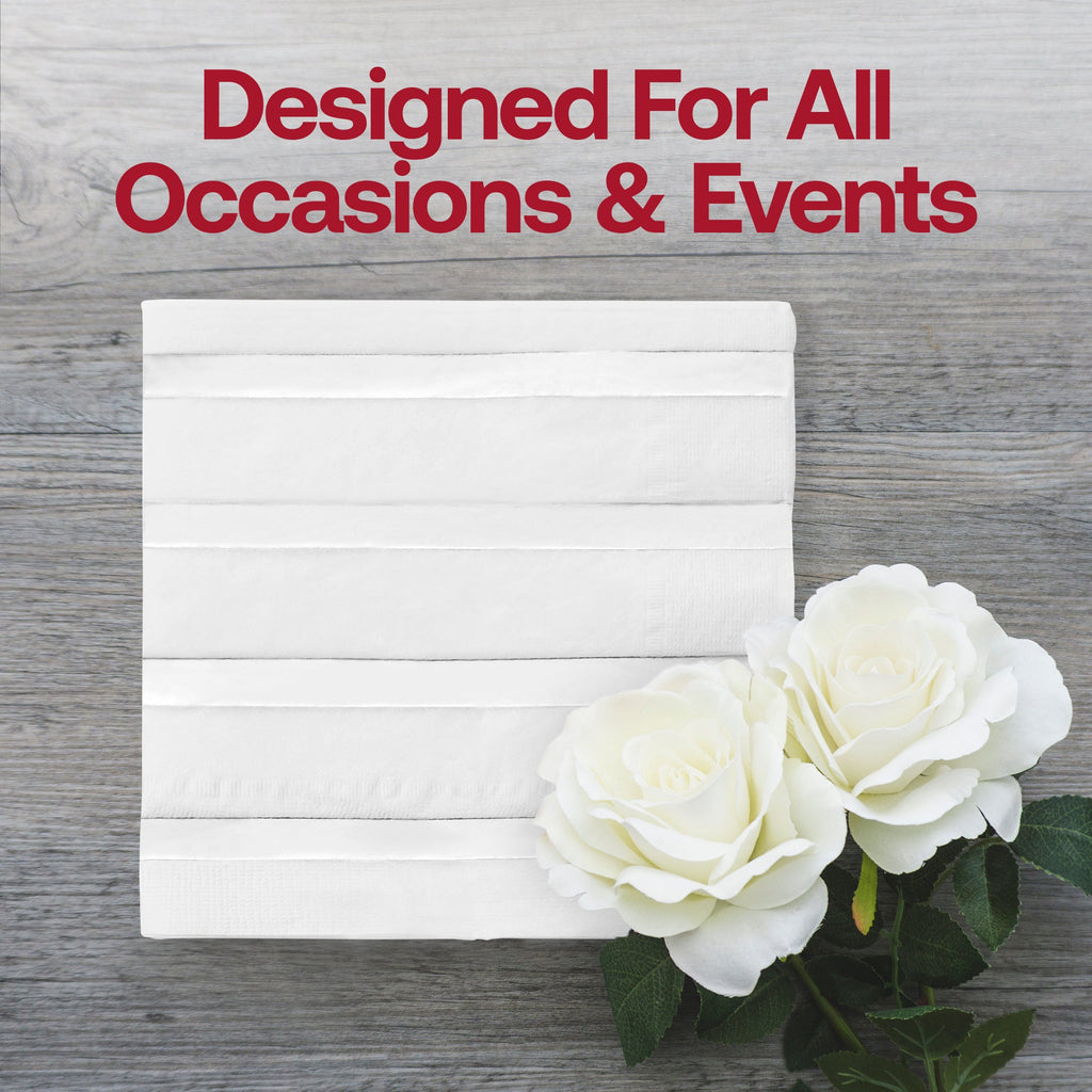 White with Silver Stripes Paper Beverage/Cocktail Napkins