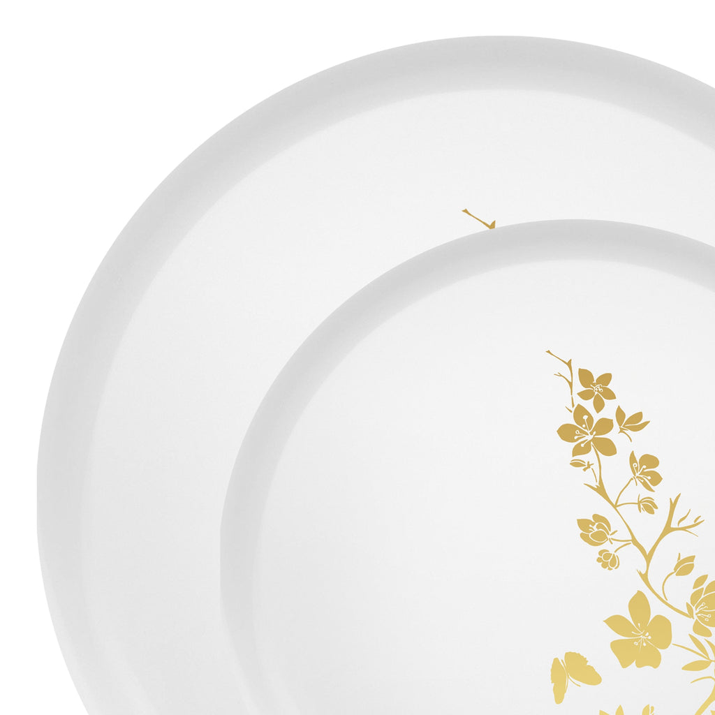 White with Gold Floral Plastic Dinnerware Value Set
