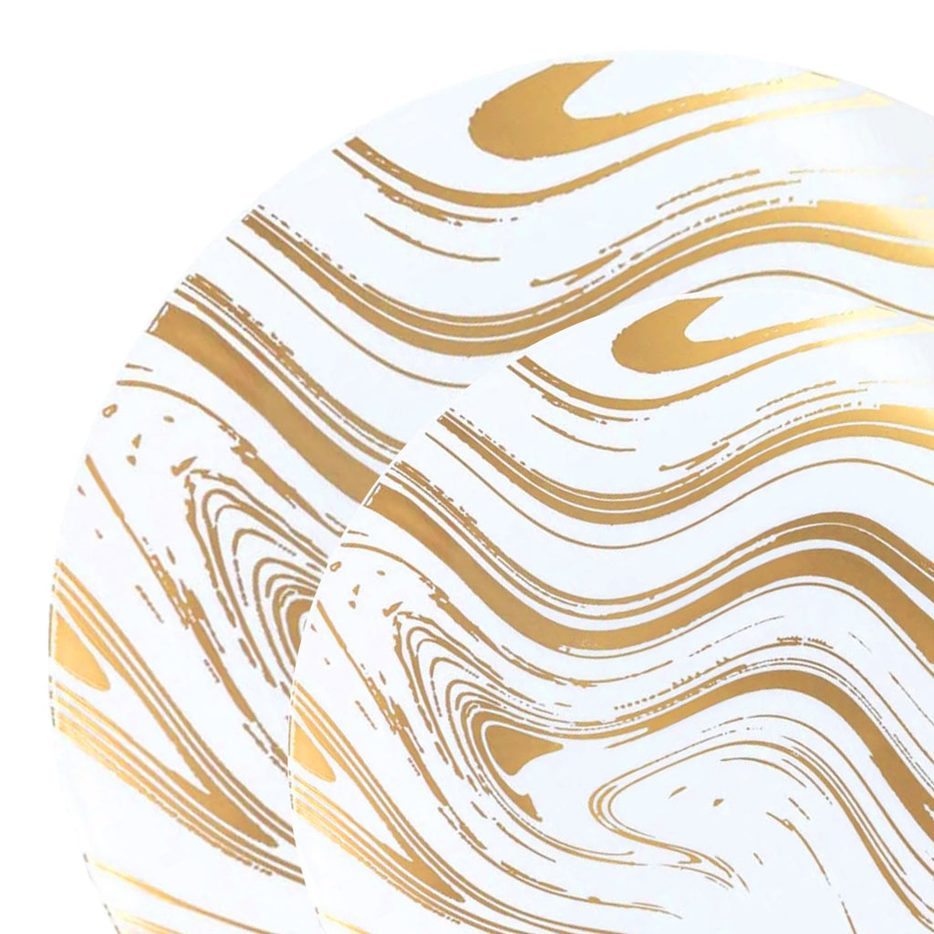 White with Gold Waves Plastic Dinnerware Value Set
