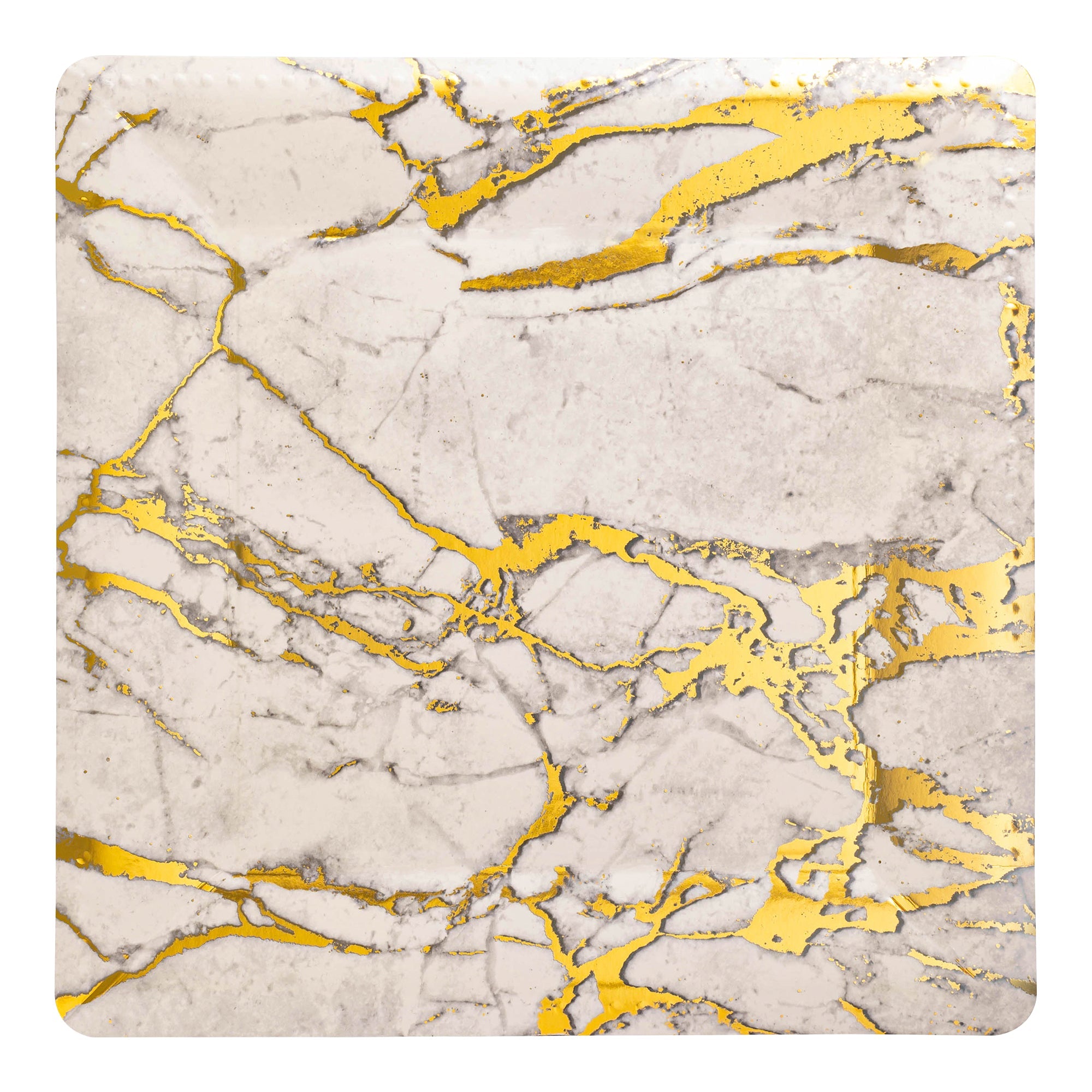 White with Gold Marble Square Disposable Paper Charger Plates (13")