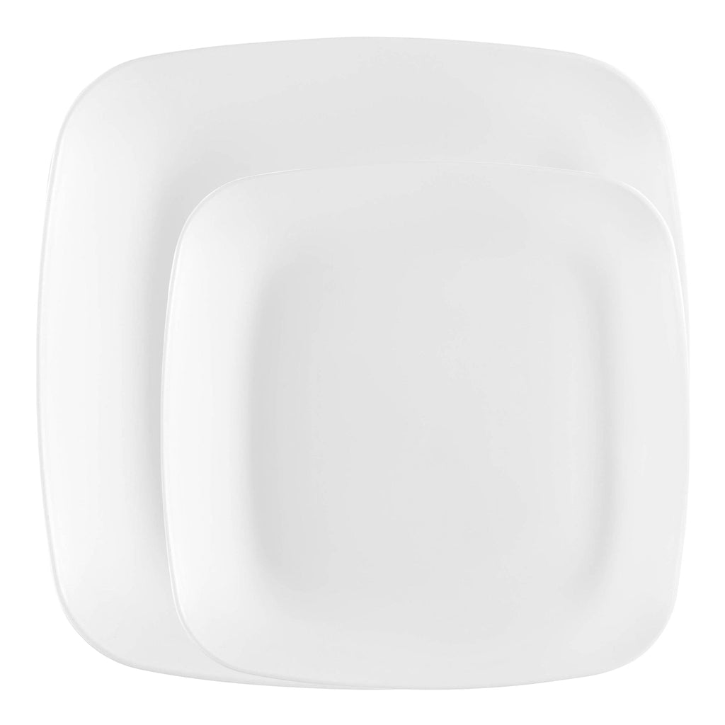 Solid White Flat Rounded Square Disposable Plastic Dinnerware Value Set