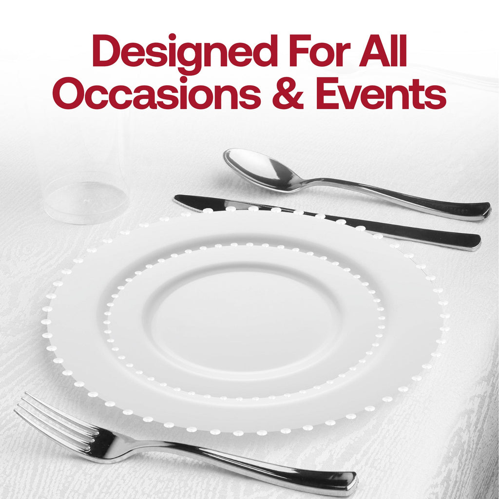 White Pearl String Round Disposable Plastic Salad Plates (7”)