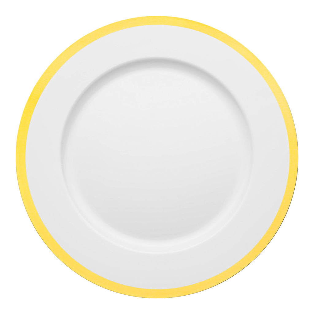 White with Gold Rim Round Disposable Plastic Charger Plates (13")