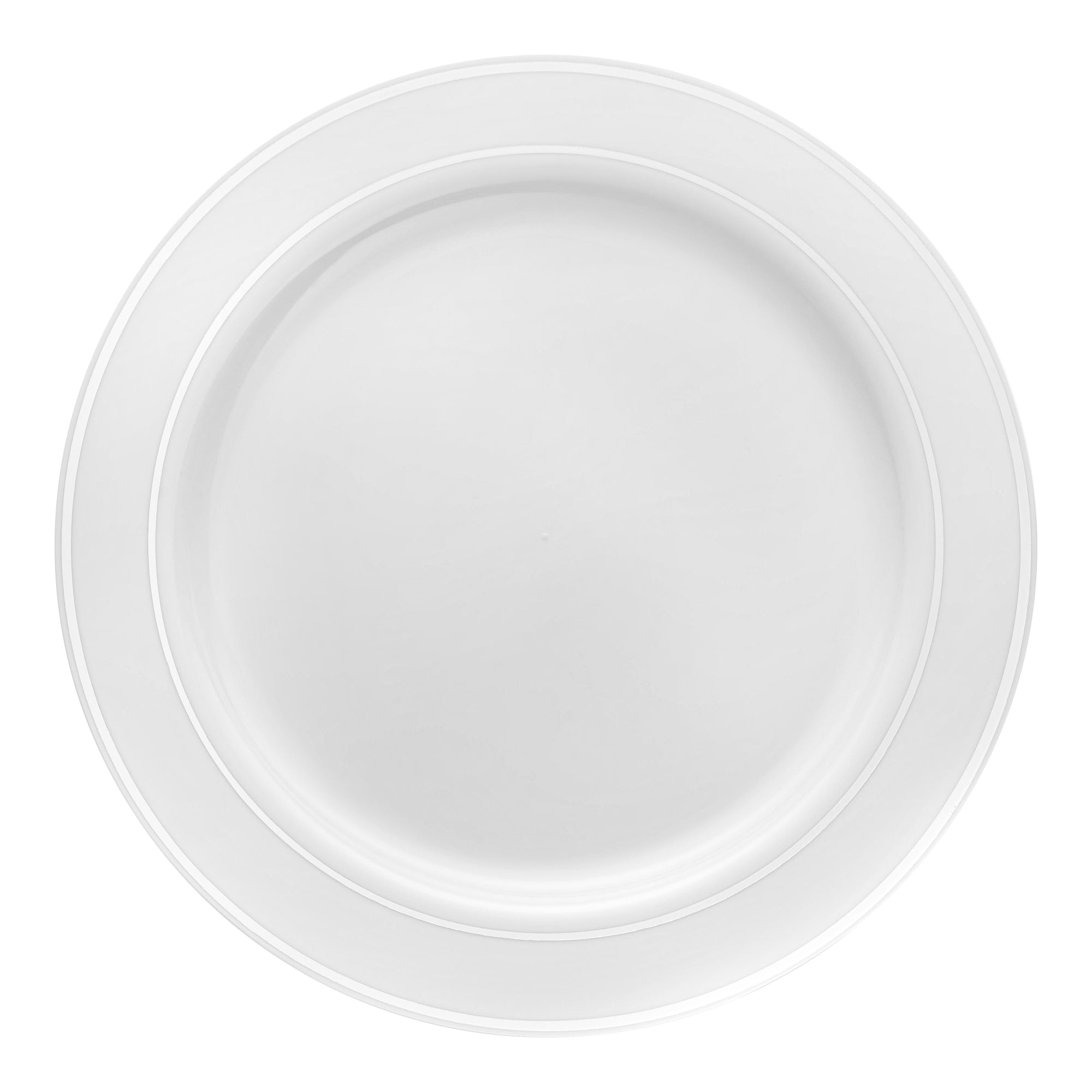White with Silver Edge Rim Plastic Dinner Plates (10.25")