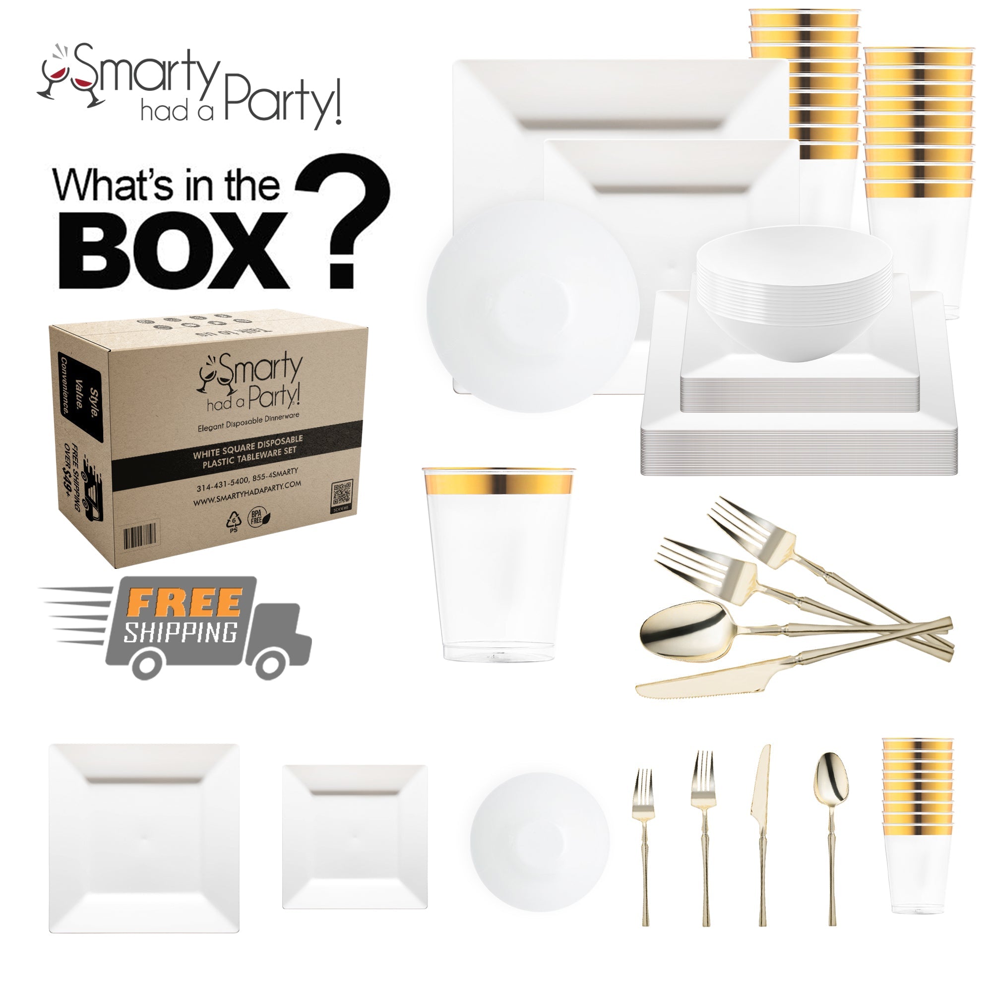White Square Disposable Plastic Tableware Set