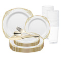 White with Gold Fancy Round Disposable Plastic Wedding Value Set
