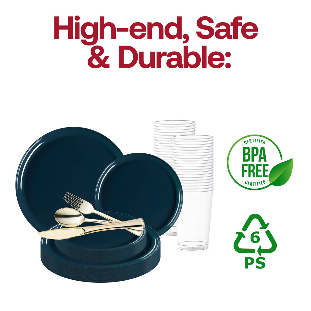 Navy Flat Round Disposable Plastic Wedding Value Set