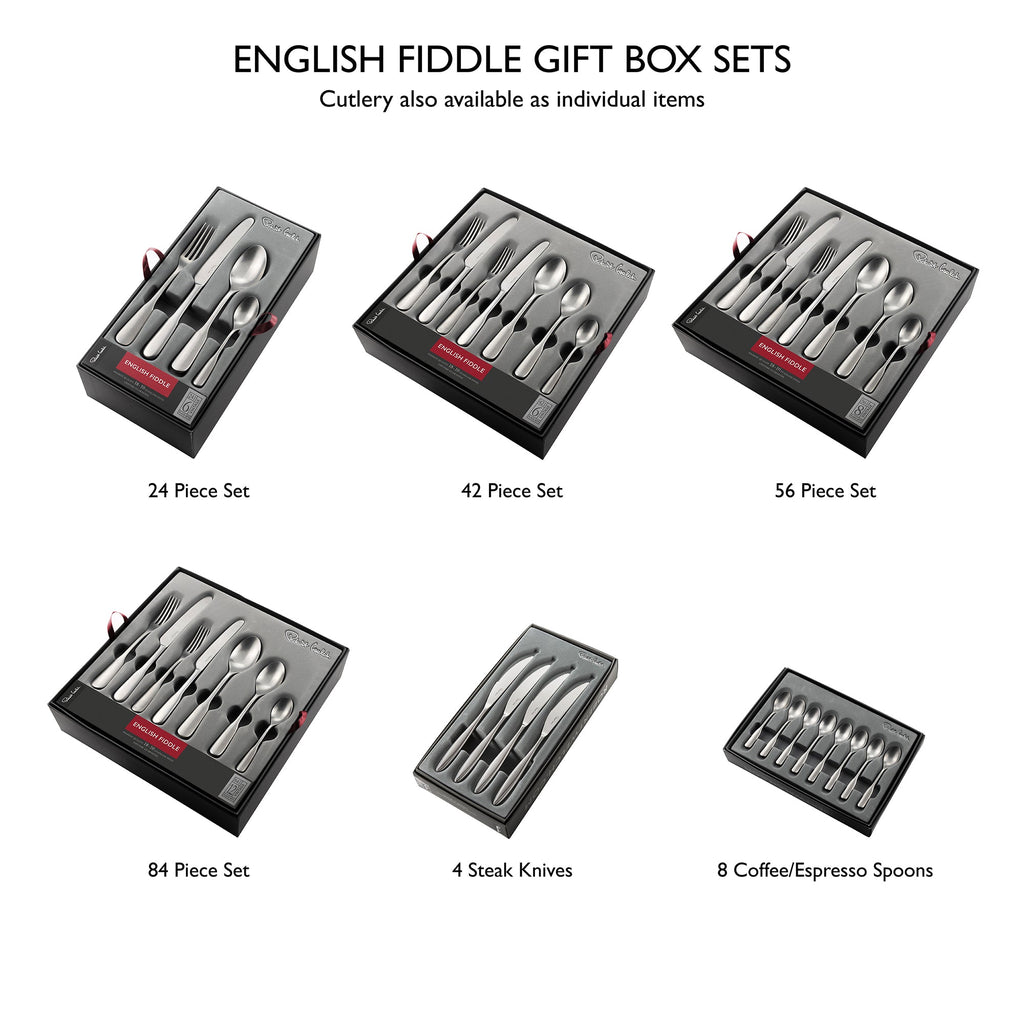 English Fiddle Vintage Cutlery Place Setting, 7 Piece
