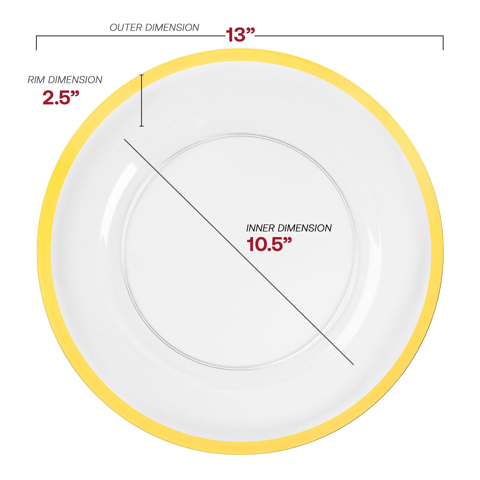 Clear with Gold Rim Round Disposable Plastic Charger Plates (13")