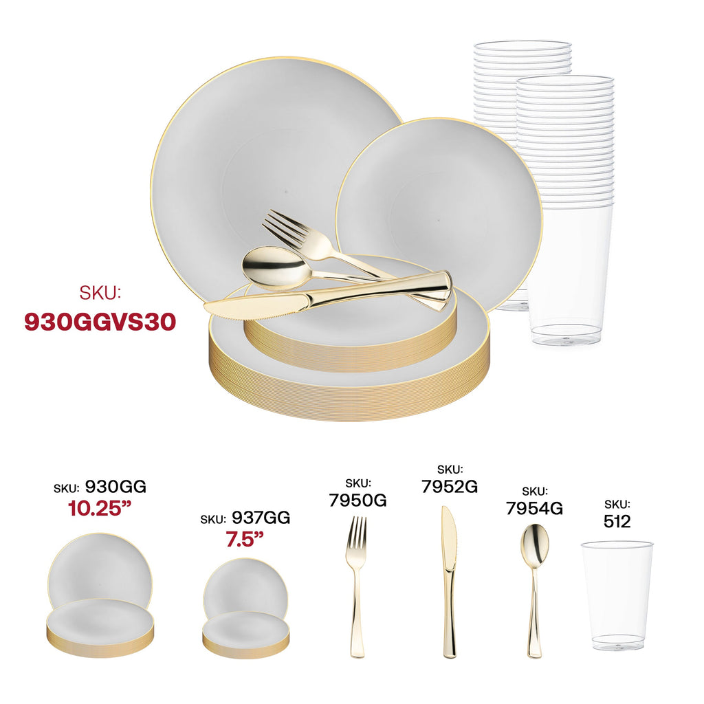 Gray with Gold Organic Round Disposable Plastic Wedding Value Set