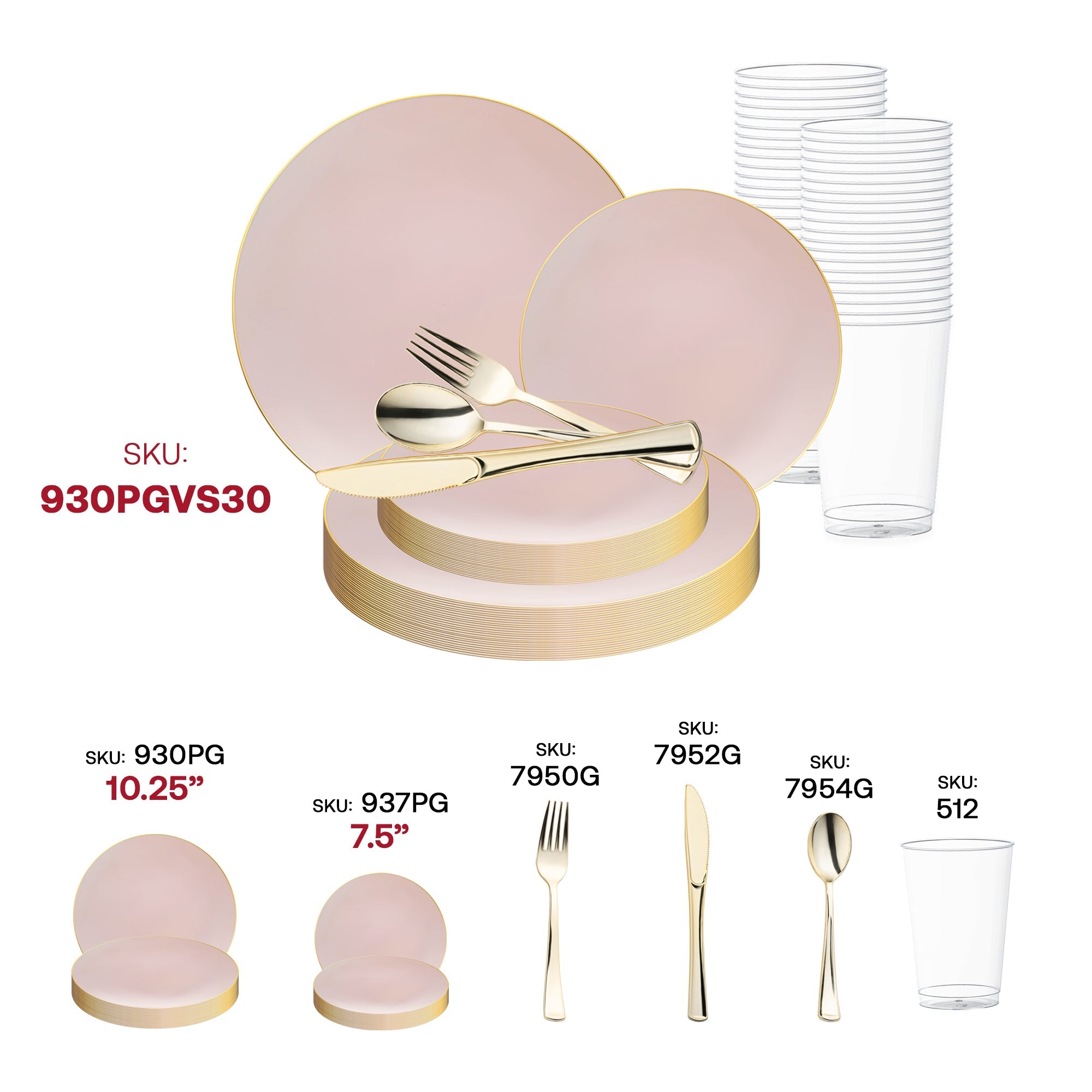 Pink with Gold Organic Round Disposable Plastic Wedding Value Set
