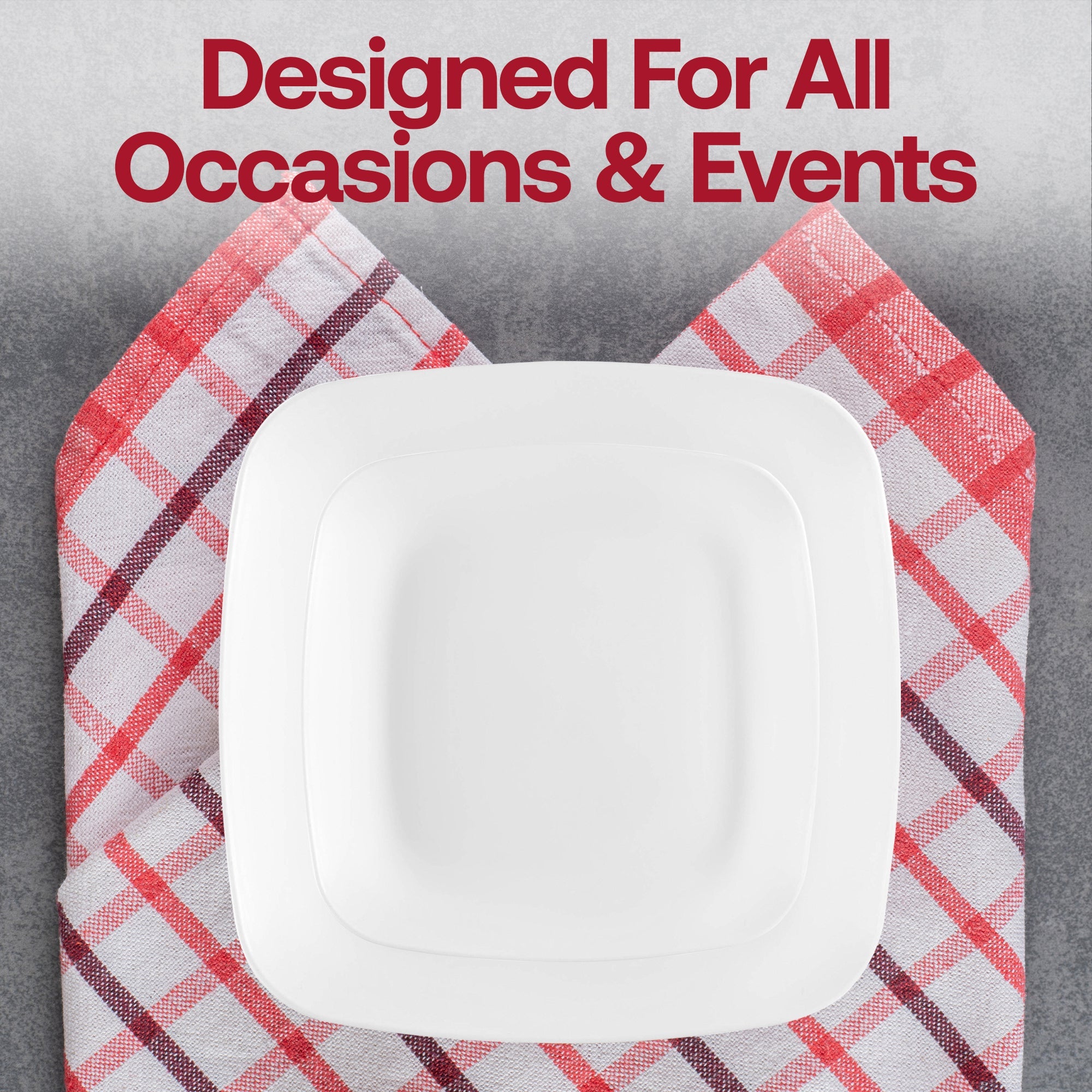 Solid White Flat Rounded Square Disposable Plastic Wedding Value Set