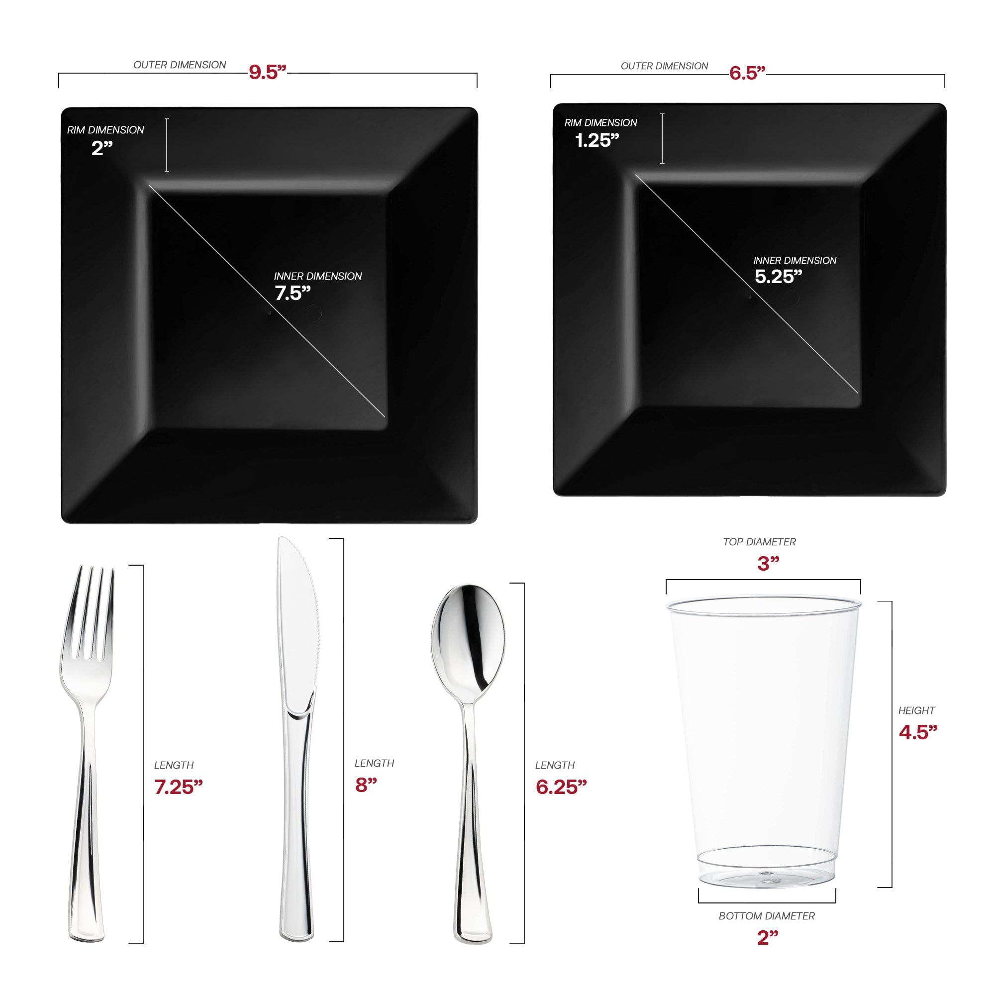 Black Square Plastic Wedding Value Set