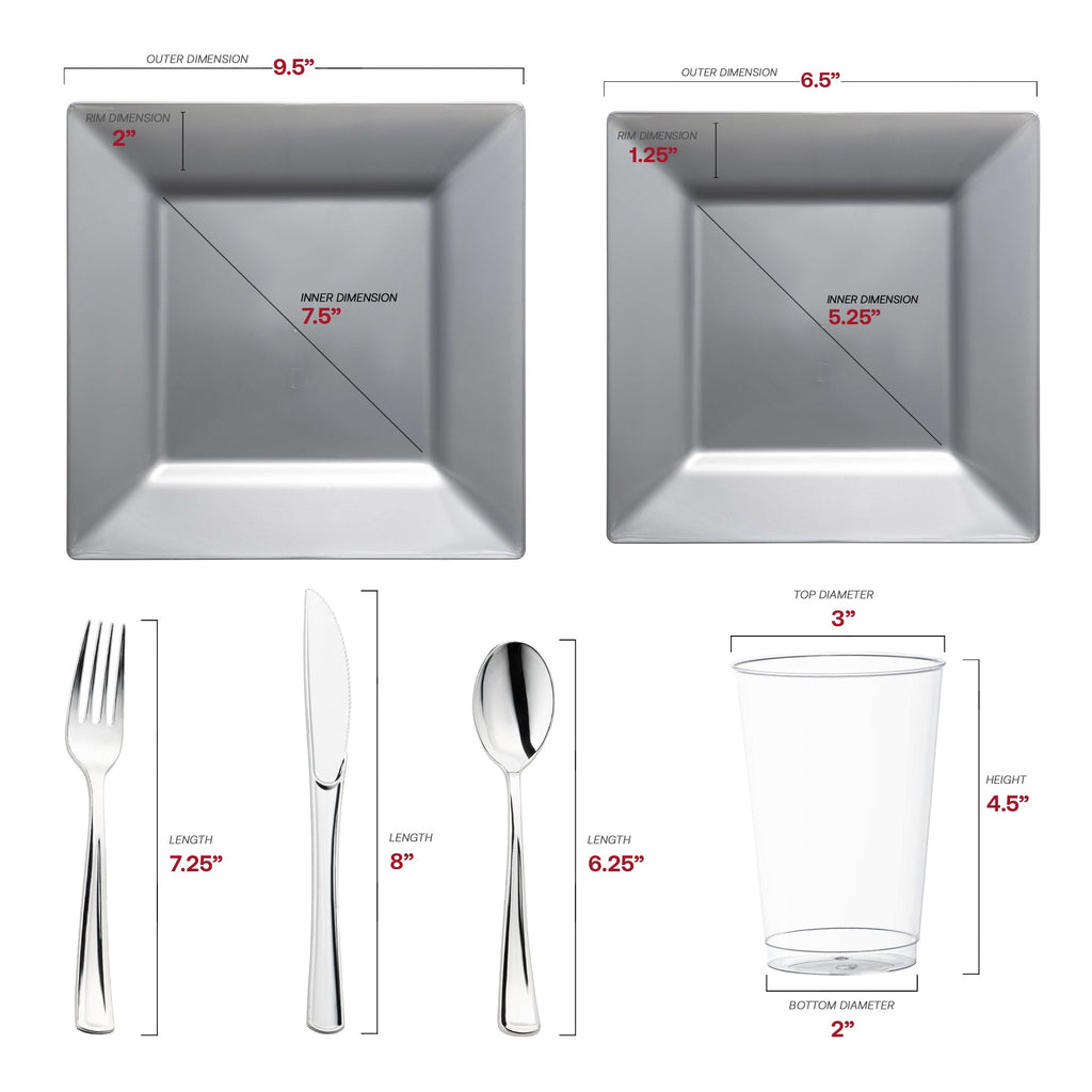 Silver Square Plastic Wedding Value Set