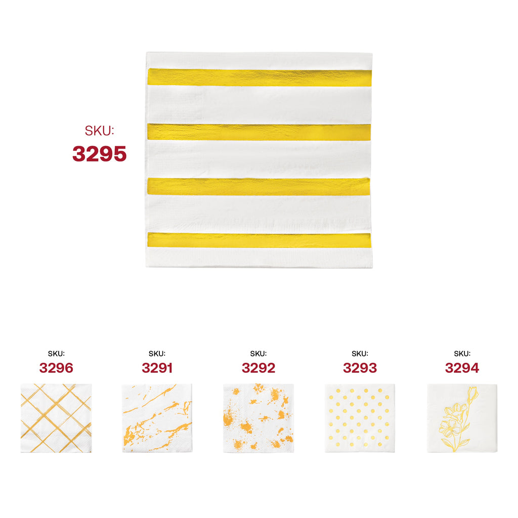 White with Gold Stripes Paper Beverage/Cocktail Napkins