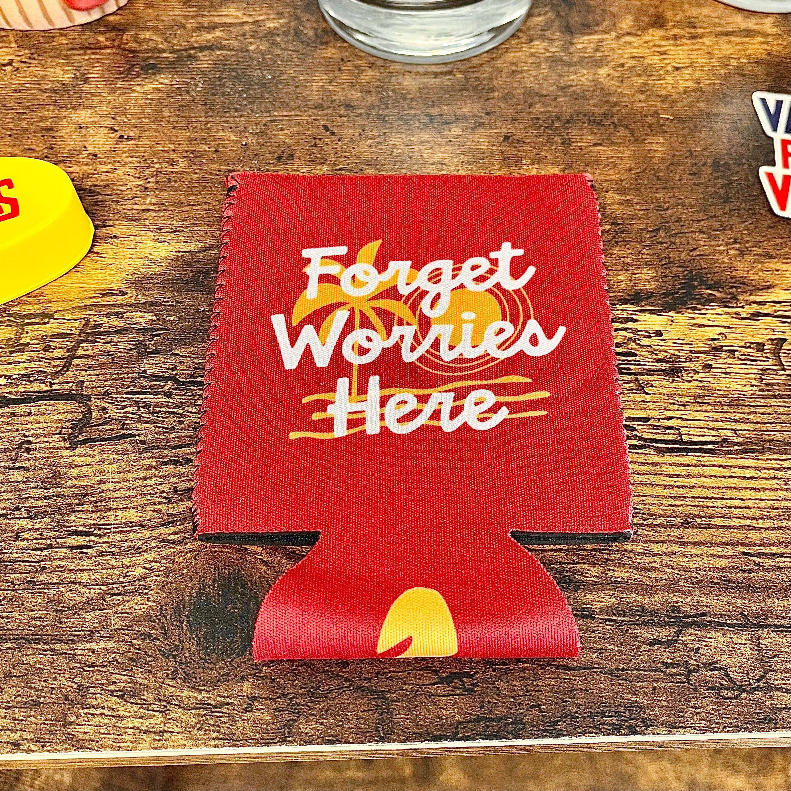 Tiki Docks Forget Worries Here Koozie Red