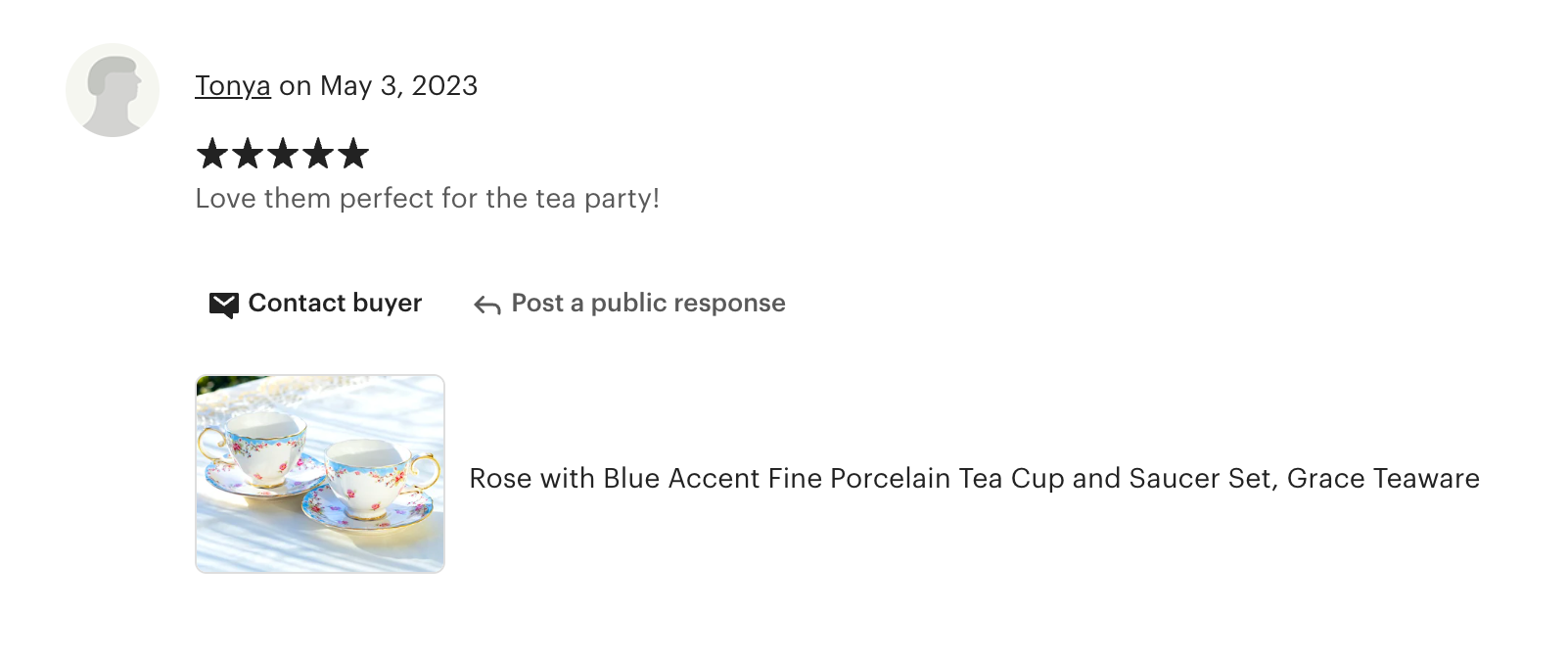 Rose with Blue Accent Fine Porcelain Tea Cup and Saucer