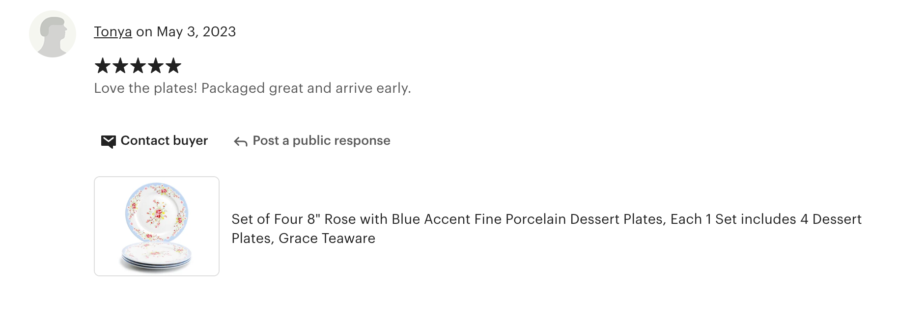 Rose with Blue Accent Fine Porcelain Dessert Plate