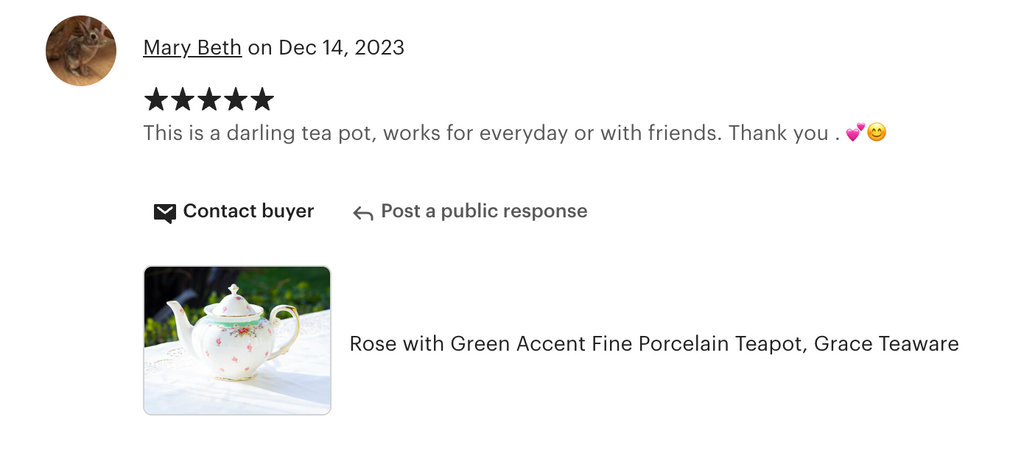 Rose with Green Accent Fine Porcelain Teapot