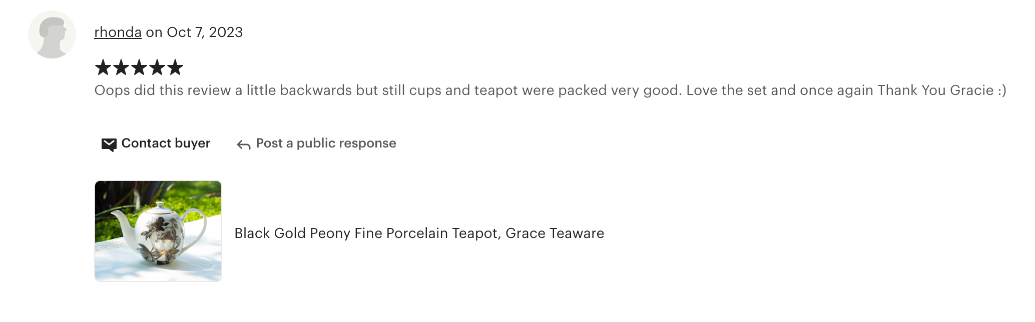 Black Gold Peony Fine Porcelain Teapot