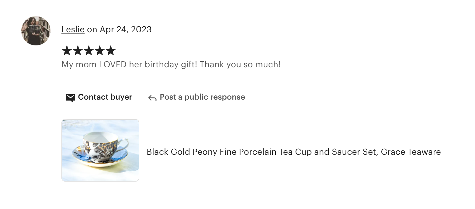 Black Gold Peony Fine Porcelain Tea Cup and Saucer