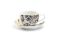 Black Gold Peony Fine Porcelain Tea Cup and Saucer