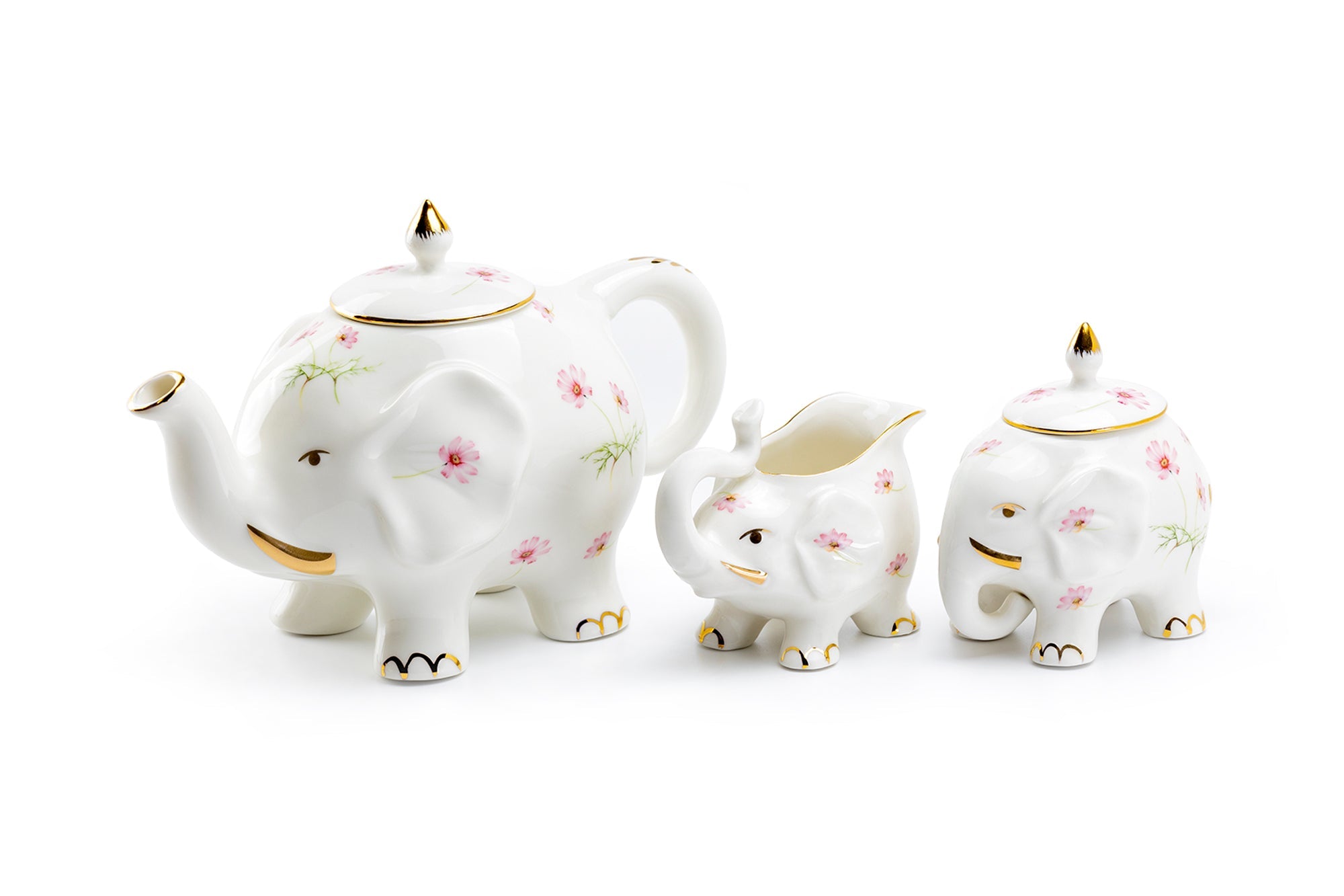 Pink Flower Elephant Fine Porcelain Tea Set