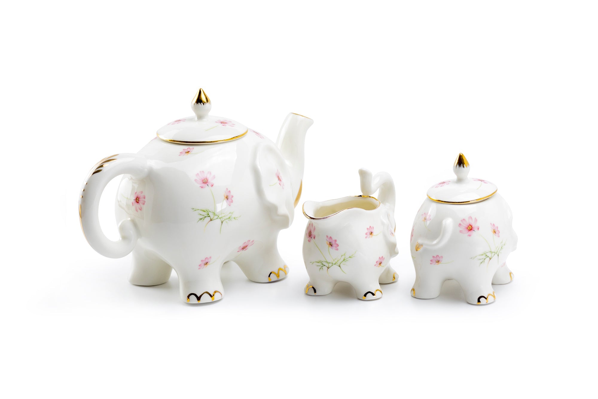Pink Flower Elephant Fine Porcelain Tea Set