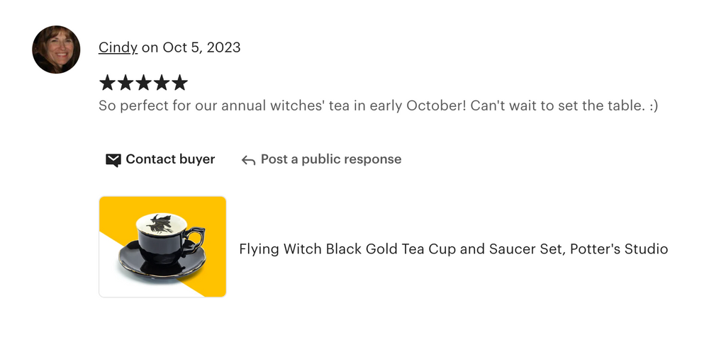 Flying Witch Black Gold Tea Cup and Saucer