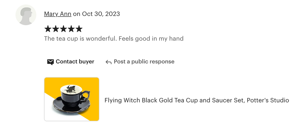 Flying Witch Black Gold Tea Cup and Saucer