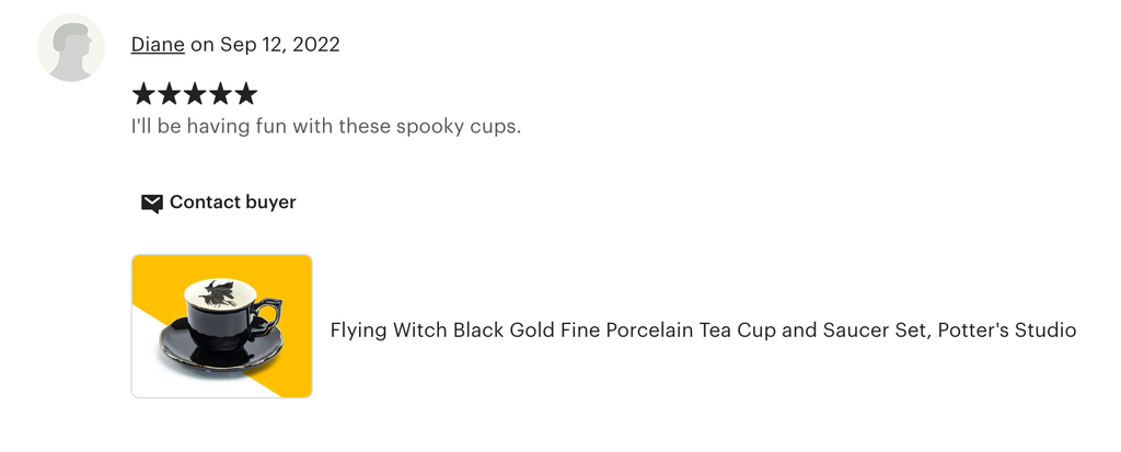 Flying Witch Black Gold Tea Cup and Saucer