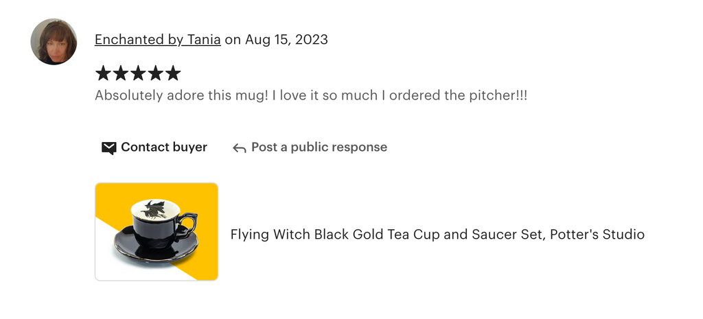 Flying Witch Black Gold Tea Cup and Saucer
