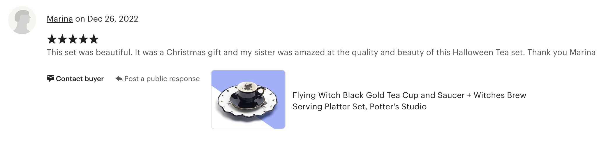 Flying Witch Black Gold Tea Cup and Saucer + Witches Brew Serving Platter Set