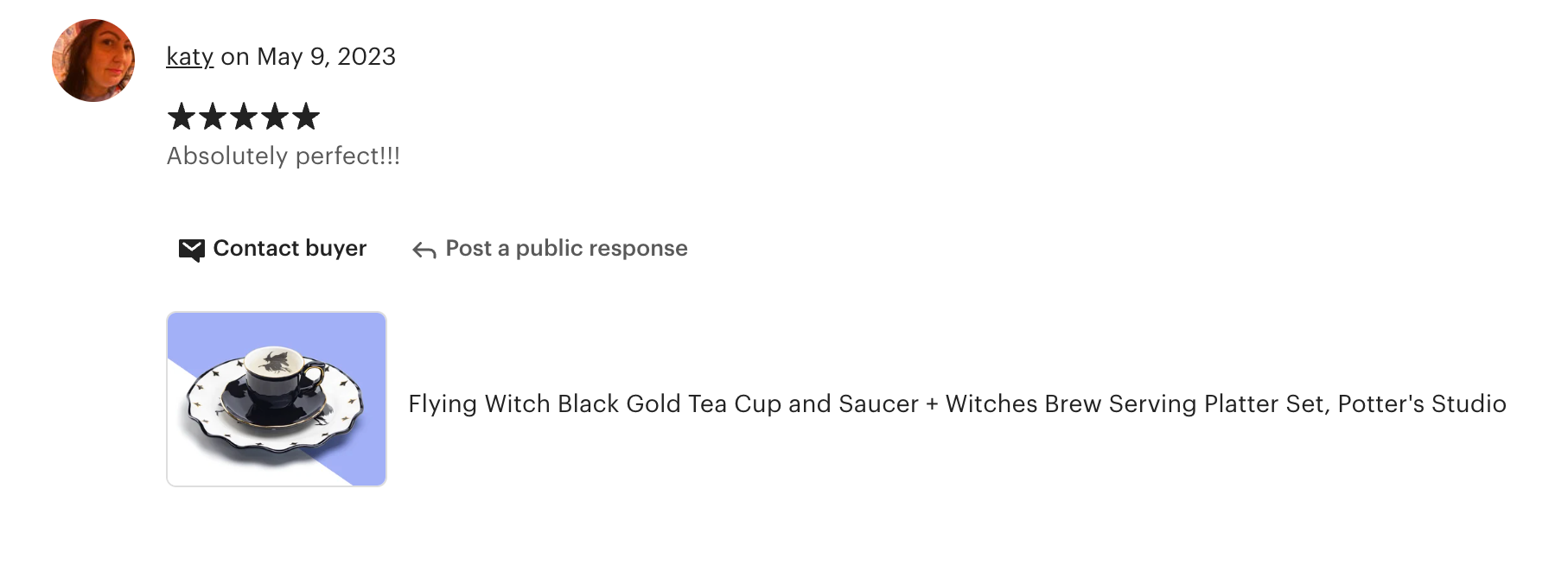 Flying Witch Black Gold Tea Cup and Saucer + Witches Brew Serving Platter Set
