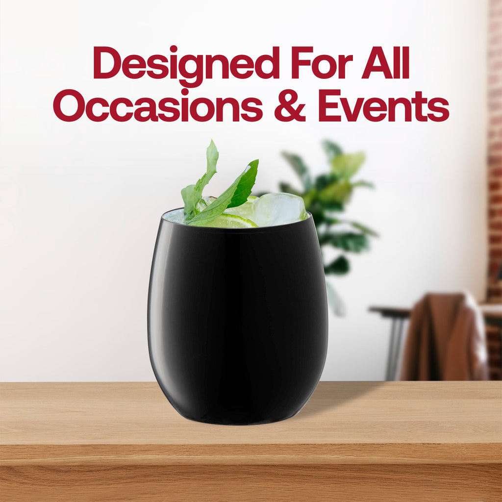 Black Elegant Stemless Plastic Wine Glasses (12 oz. )