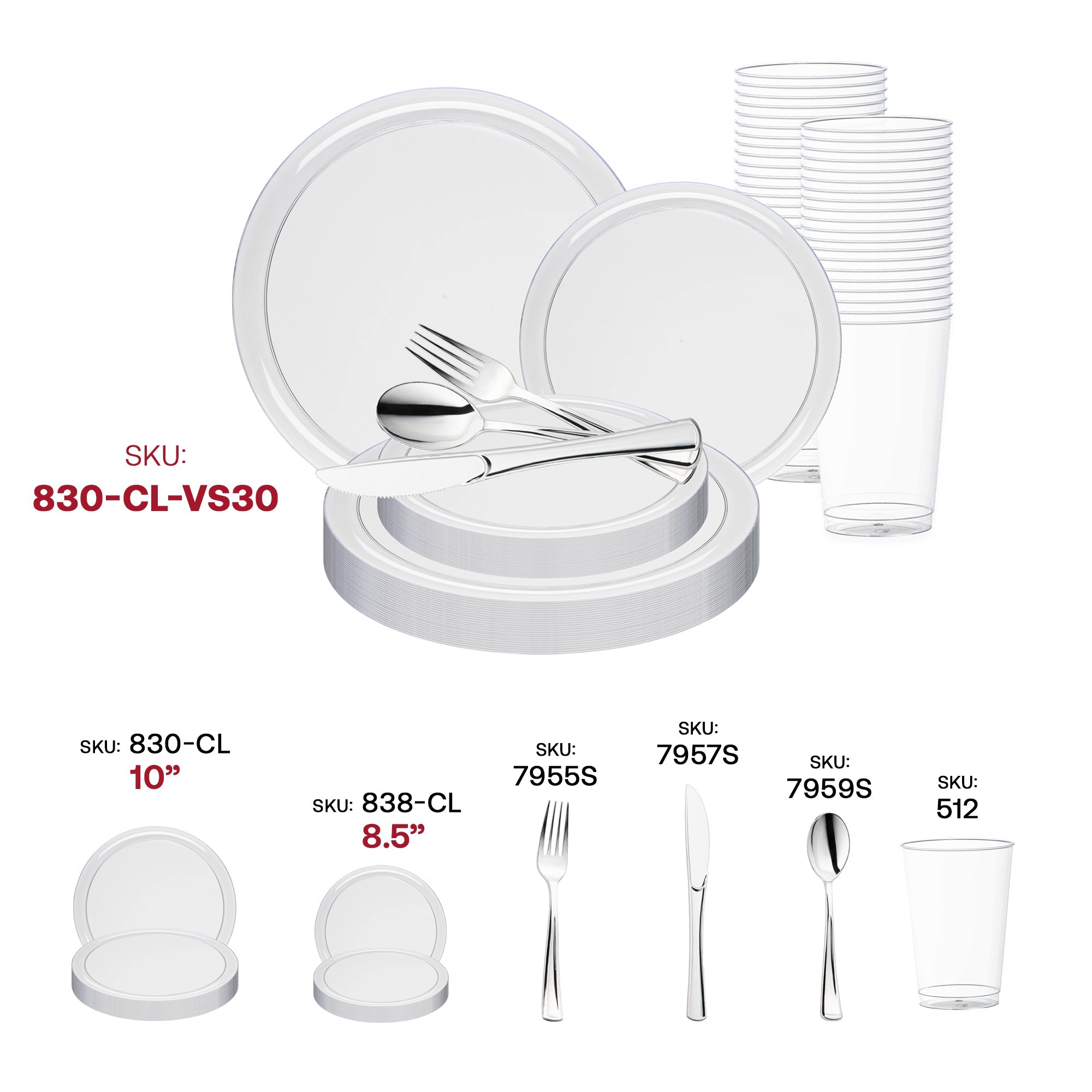 Clear Flat Round Disposable Plastic Wedding Value Set