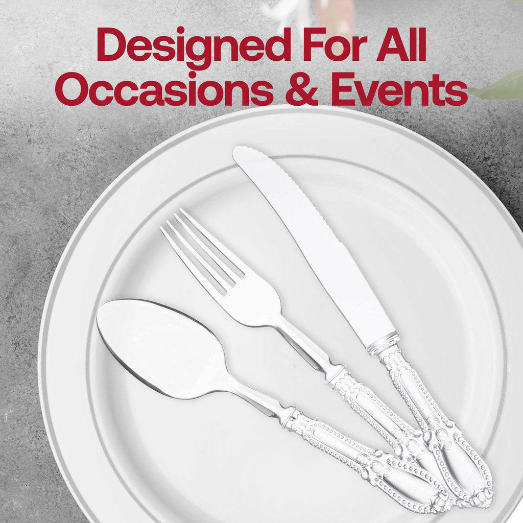 Clear Baroque Disposable Plastic Cutlery Set - 20 Spoons, 20 Forks and 20 Knives