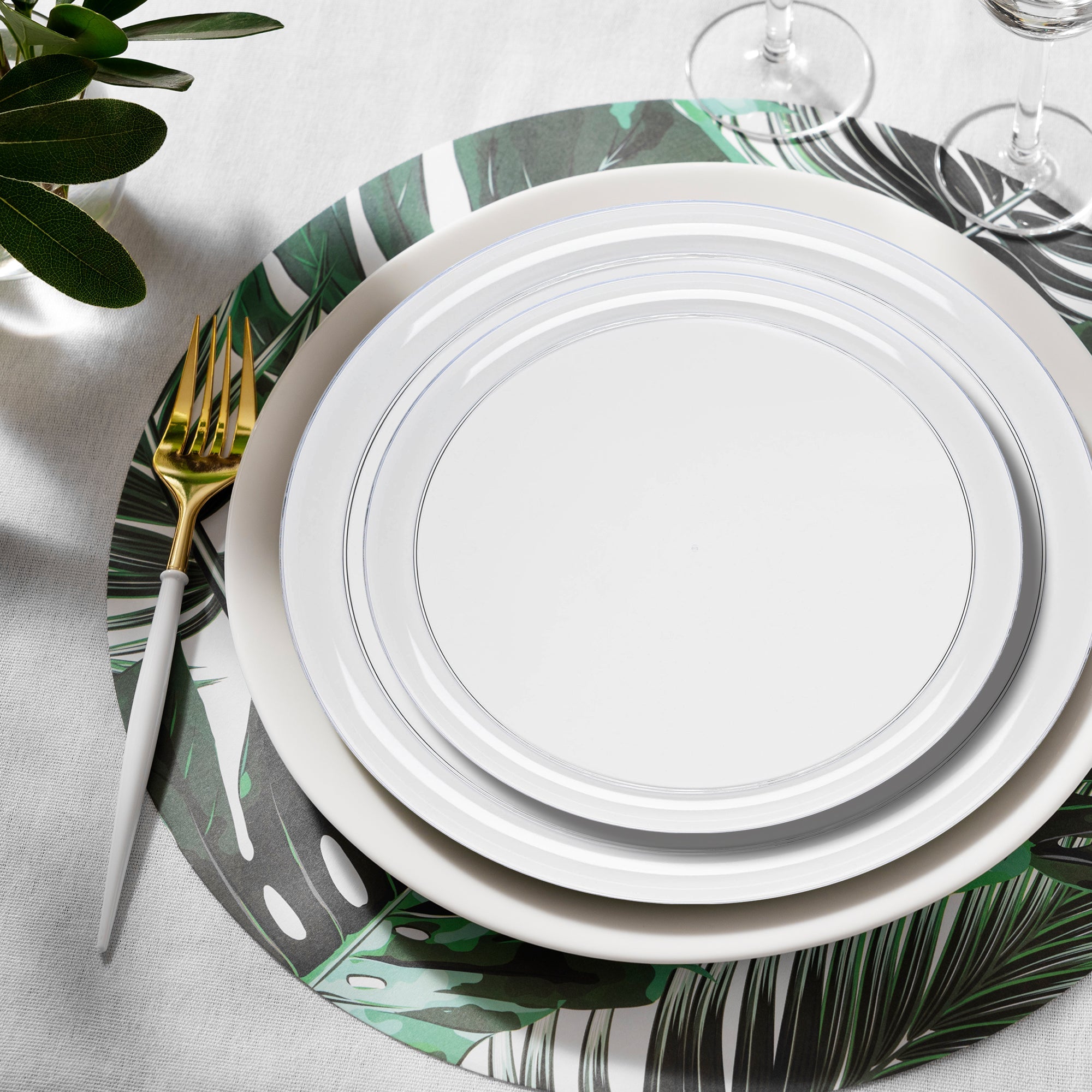 Clear Flat Round Disposable Plastic Dinnerware Value Set