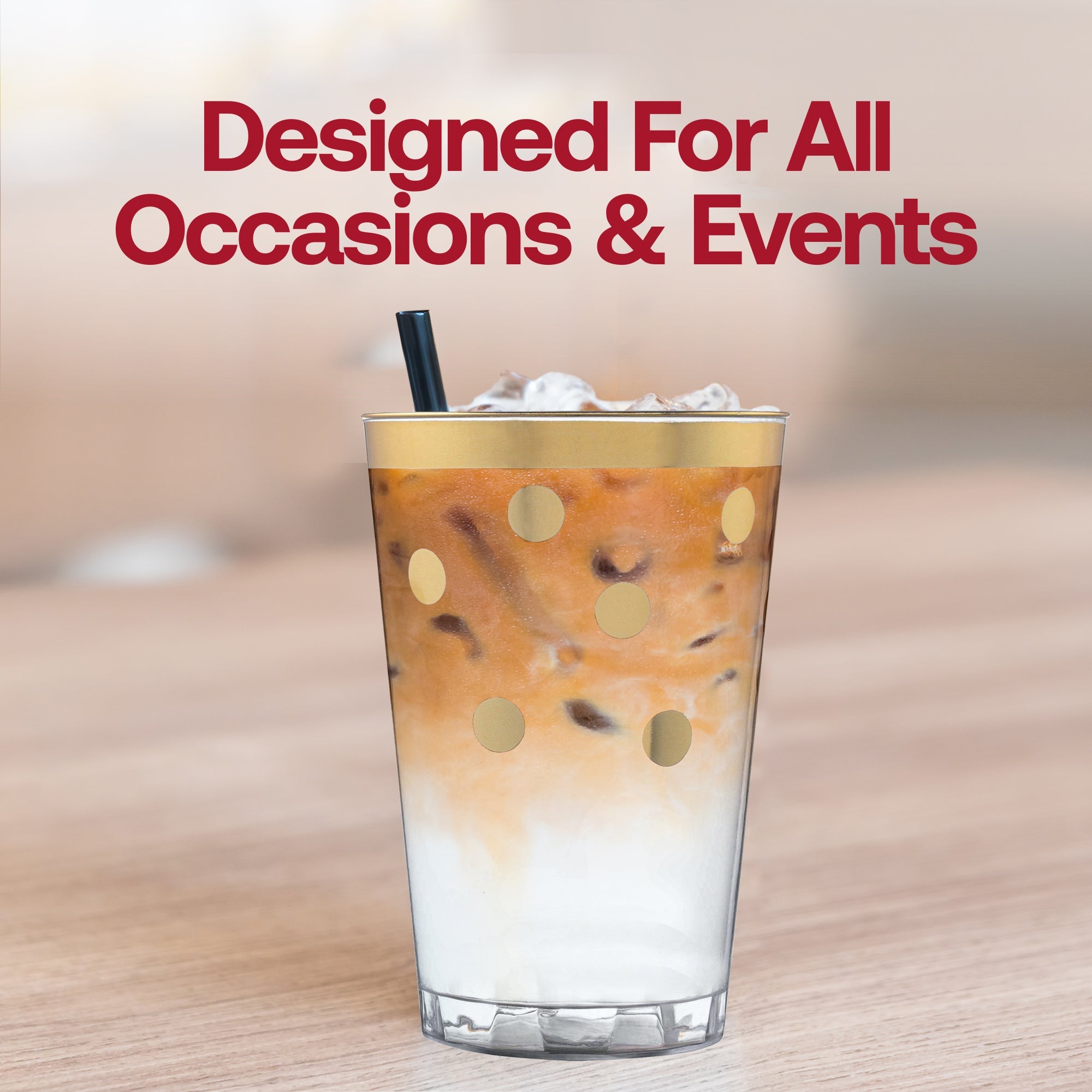Clear with Gold Dots Round Disposable Plastic Tumblers (12 oz. )