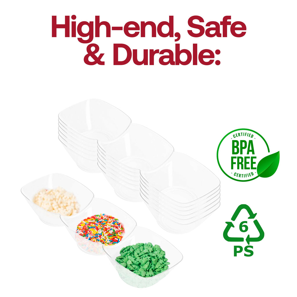 Clear Rectangular 3-Hole Mini Plastic Bowls