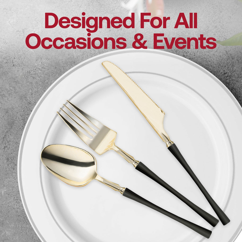 Gold with Black Handle Moderno Disposable Plastic Dinner Knives