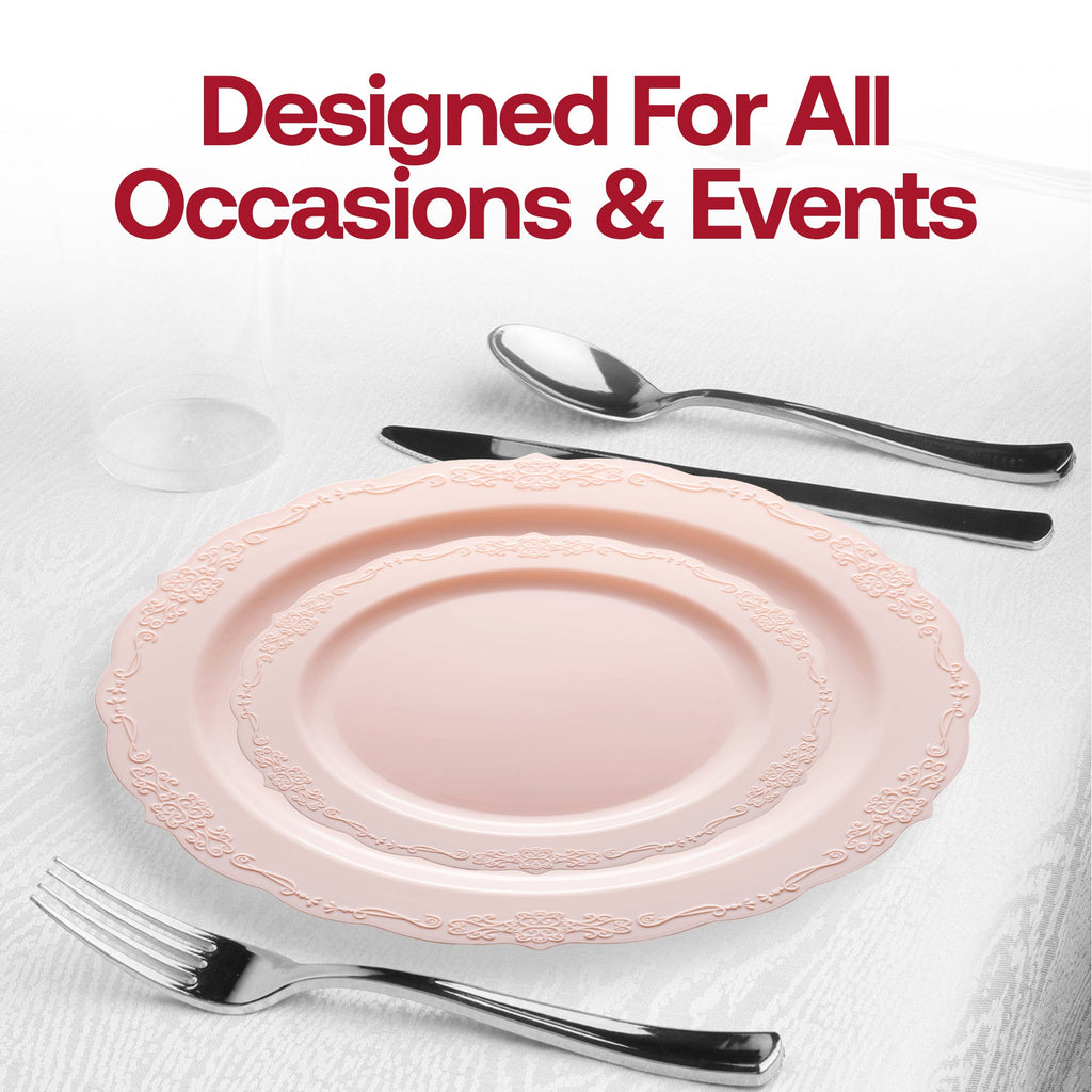Pink Vintage Round Disposable Plastic Dinner Plates (10")