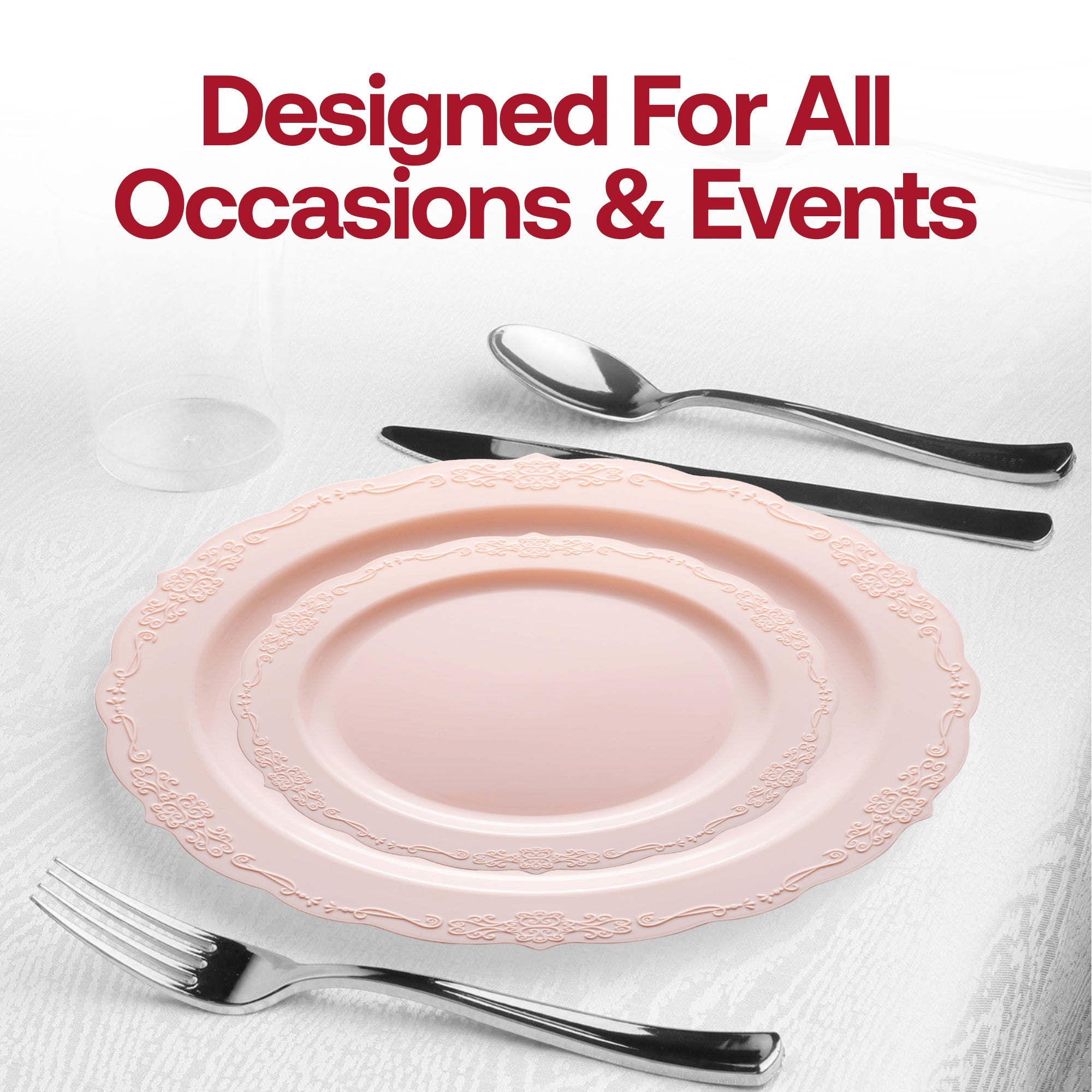 Pink Vintage Round Disposable Plastic Dinner Plates (10")