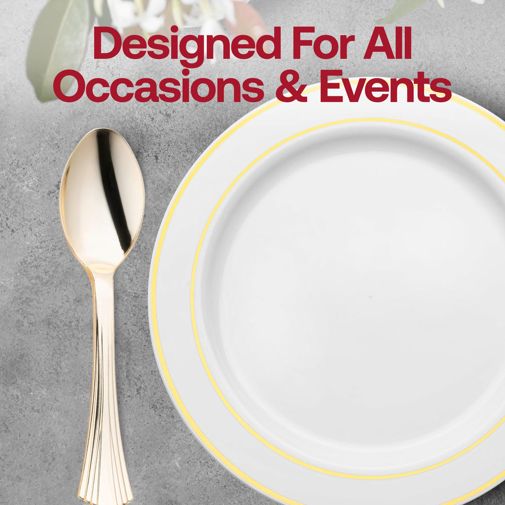 Shiny Metallic Groove Gold Plastic Spoons