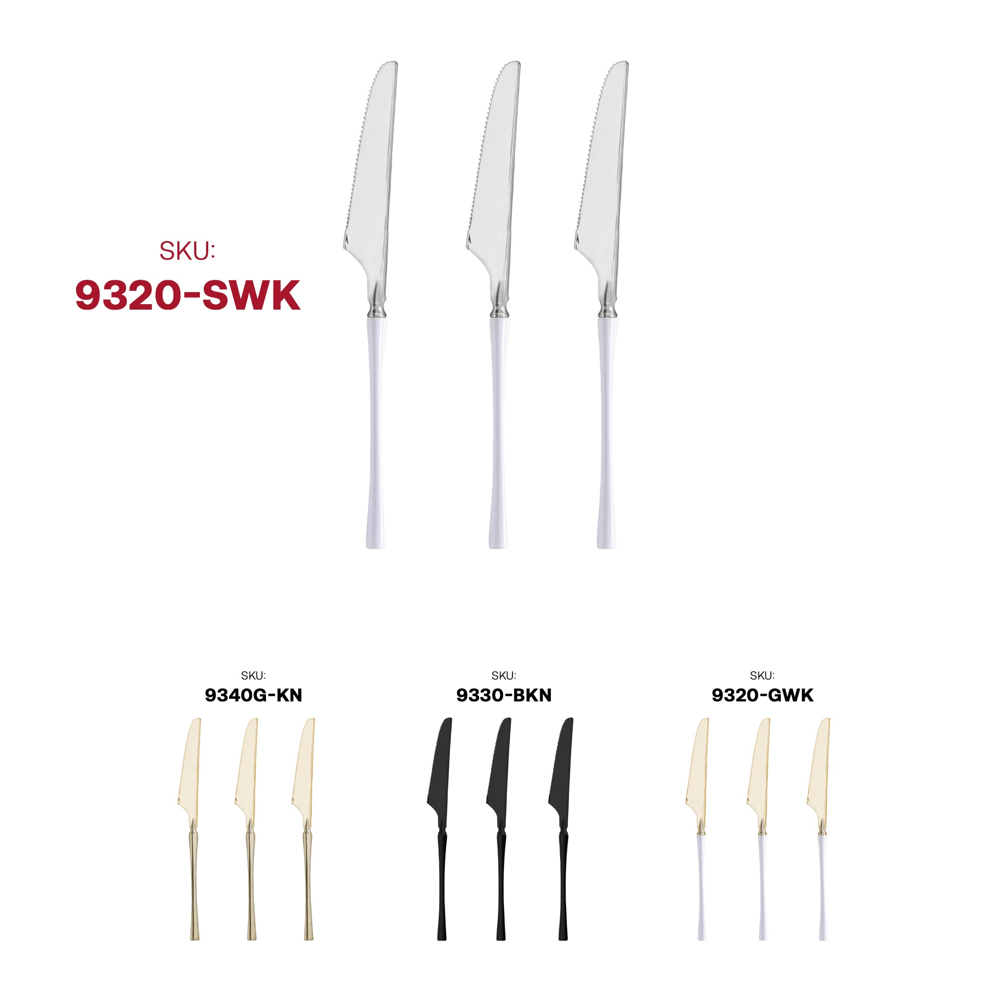 Silver with White Handle Moderno Disposable Plastic Dinner Knives