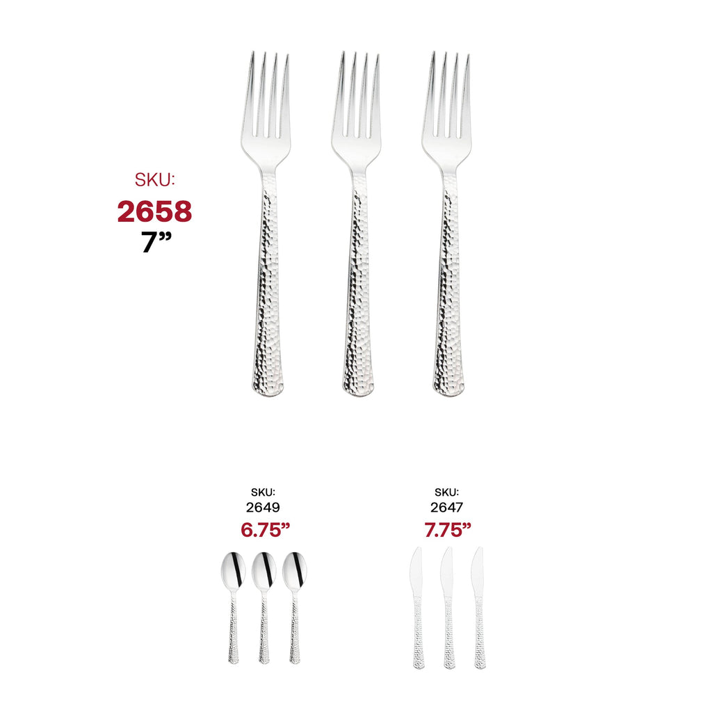 Shiny Metallic Silver Hammered Plastic Forks