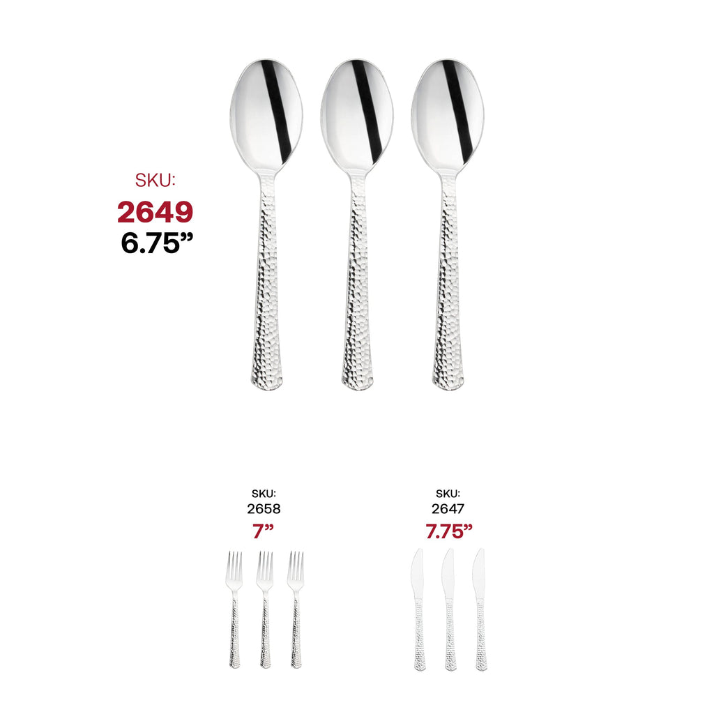 Shiny Metallic Silver Hammered Plastic Spoons