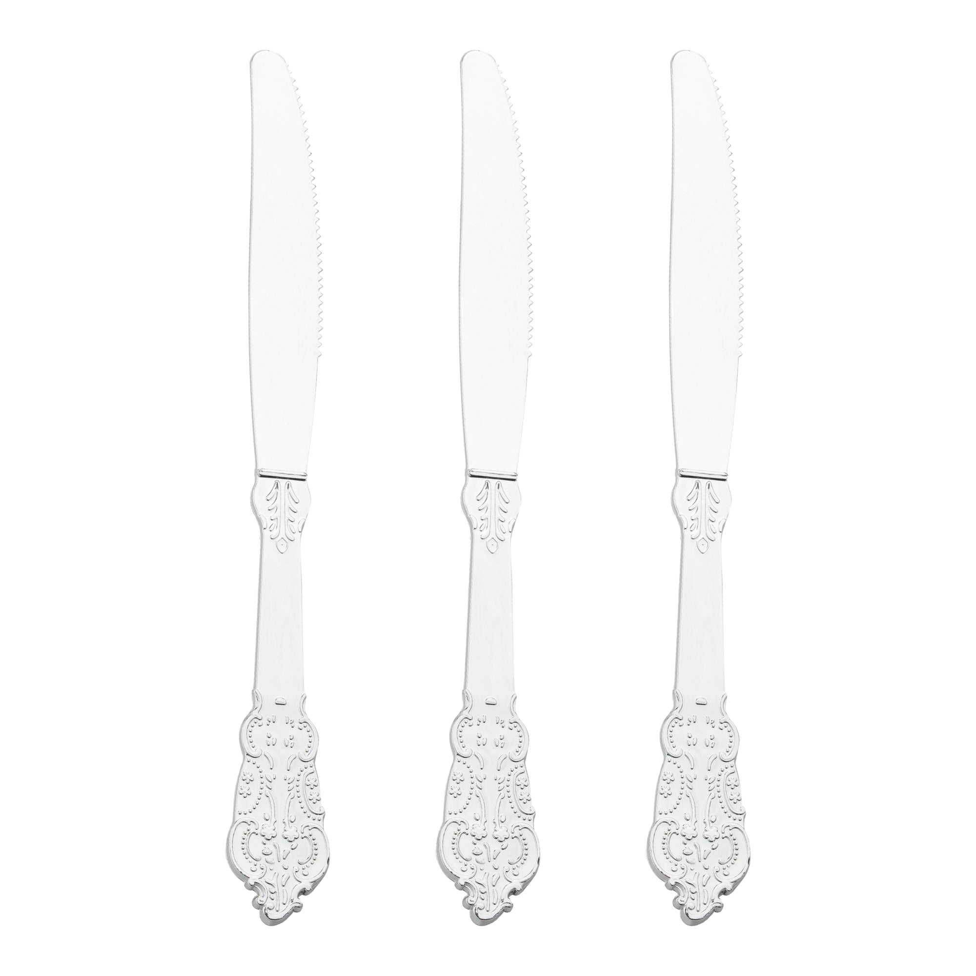 Shiny Baroque Silver Plastic Knives