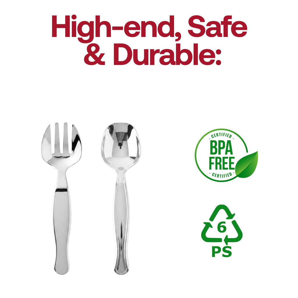 Silver Disposable Plastic Serving Flatware Set
